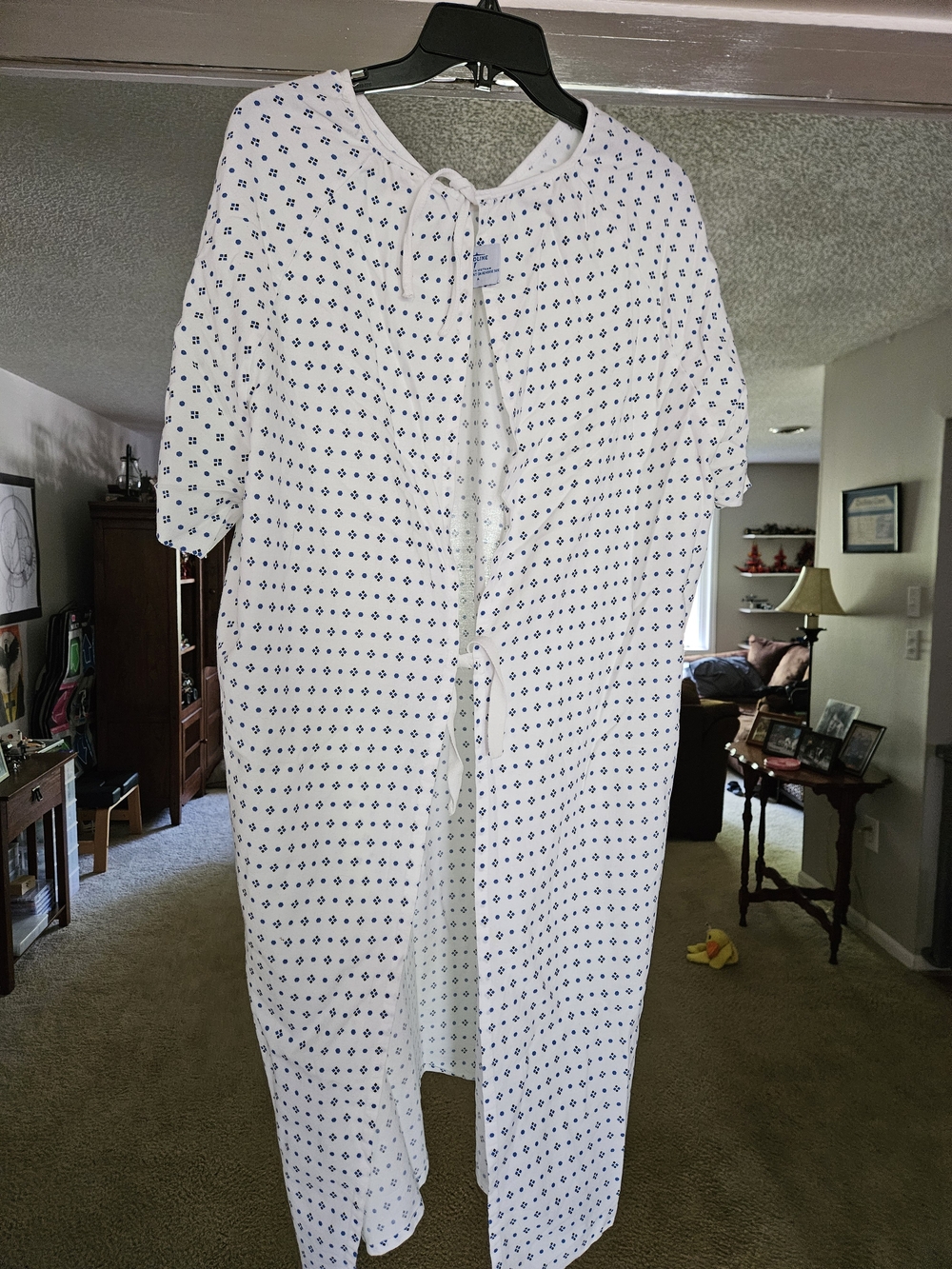 6 Classic White Hospital Gown with Navy Pattern 6 Gowns Medline